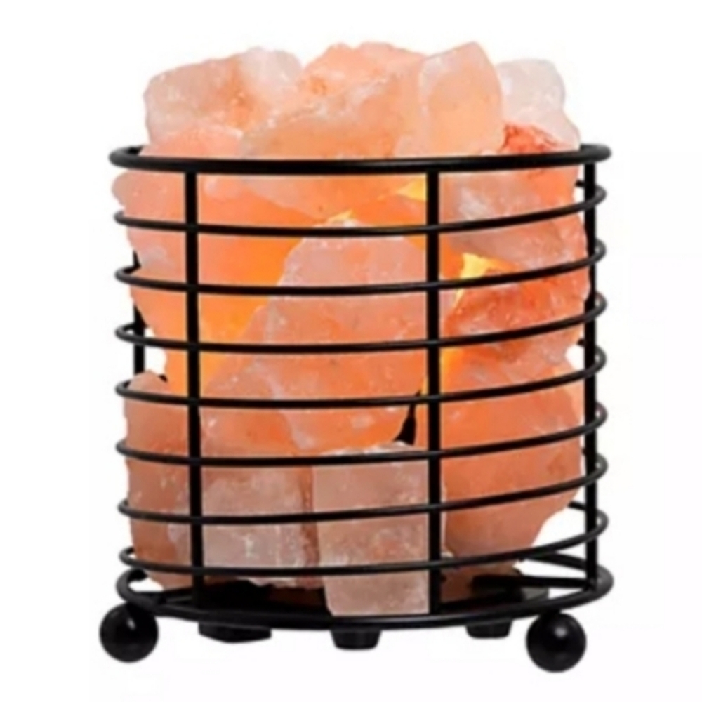 Night Light Pink Tula Himalayan Salt Lamp Black Basket Metal Table Lamp